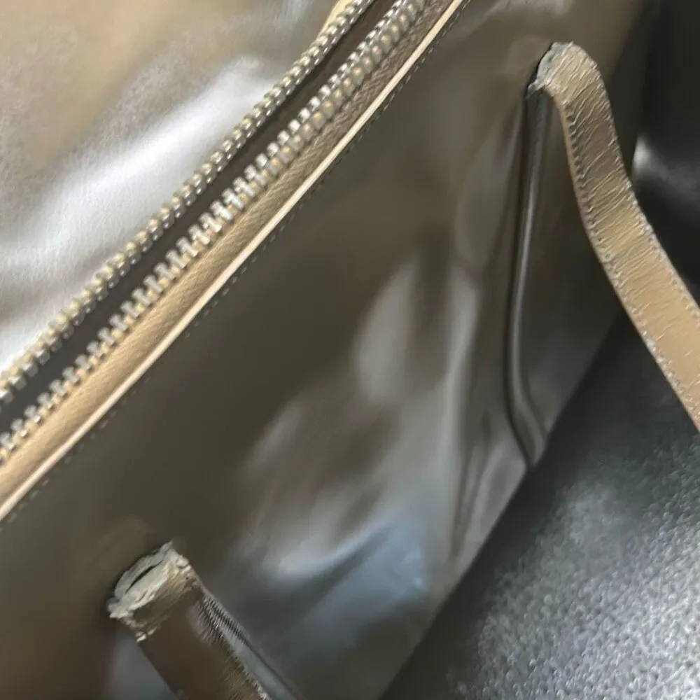 Prada Zip Tope Tote Bag Large Beige Glossy Leather Luxury Summer Coastal Italian